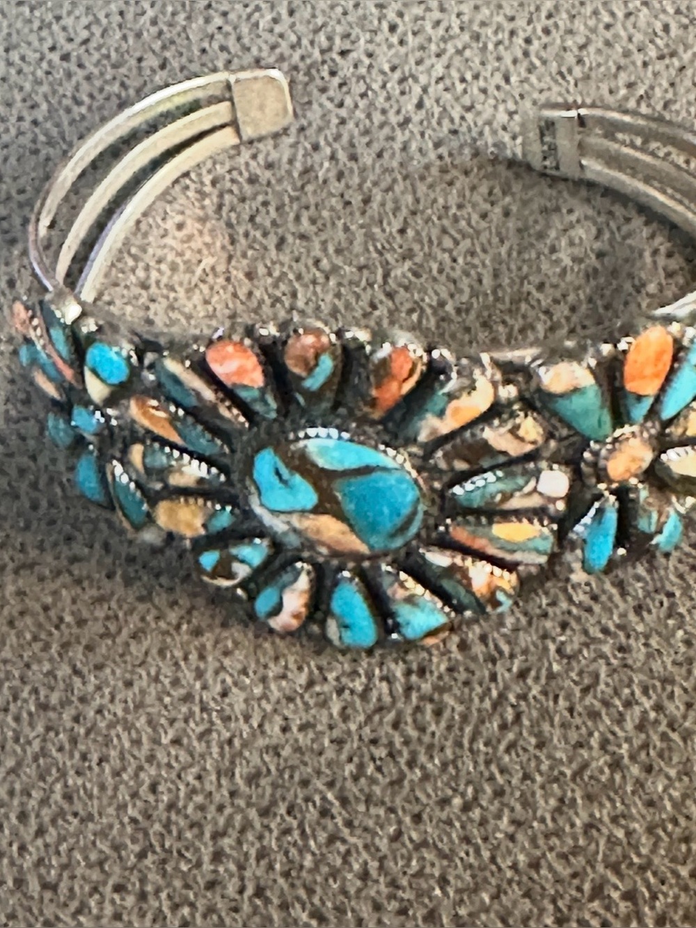 Turquoise and Copper Inlay Floral Cuff Bracelet - Women Jewelry